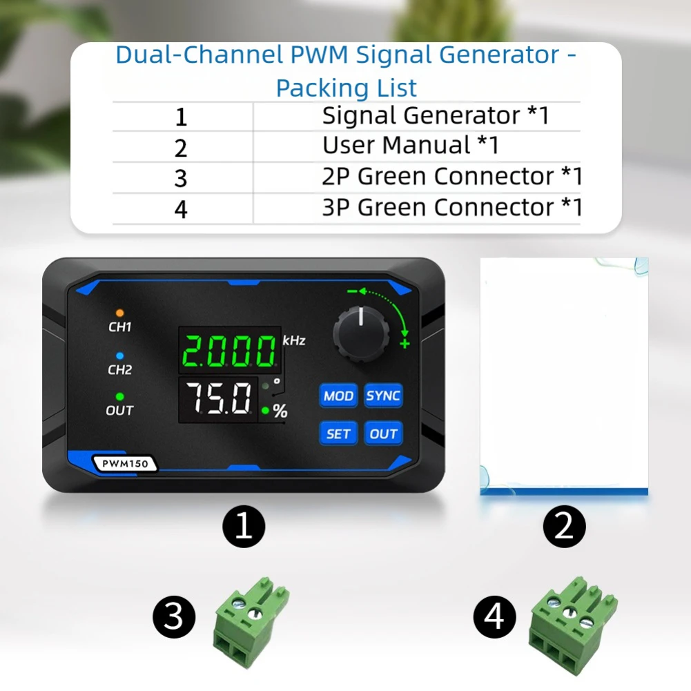 Gerador de canal duplo para testes eletrônicos, display digital, display LED branco de 3 dígitos, display LED verde de 4 dígitos