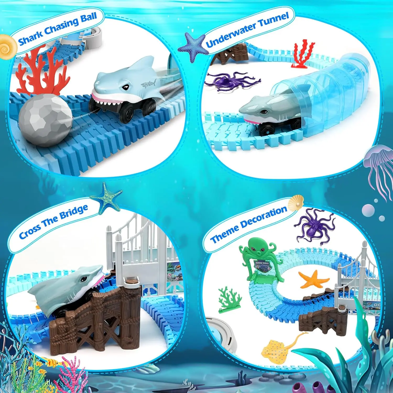 VATOS Tor Toys Shark Race Car Zabawka dla chłopców Dziewczynki w wieku 3+ Zginany elastyczny samochód wyścigowy Pociąg oceaniczny Zabawka STEM Edukacyjny zestaw dla dzieci