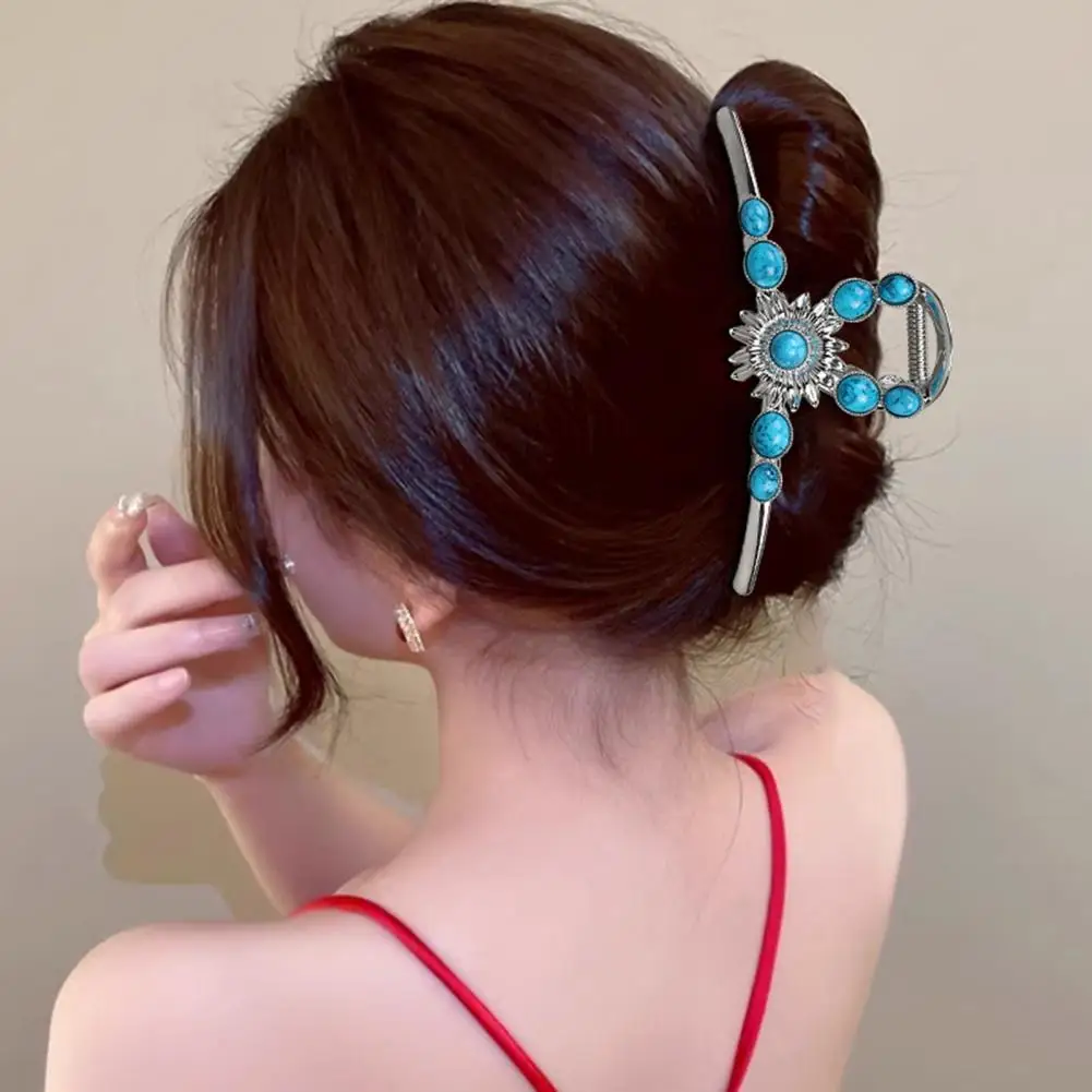 Intricate Details Hair Accessory Turquoise Blue Stone Hair Claw Clips Set Retro Western Style Hairpins for Women Strong Hold