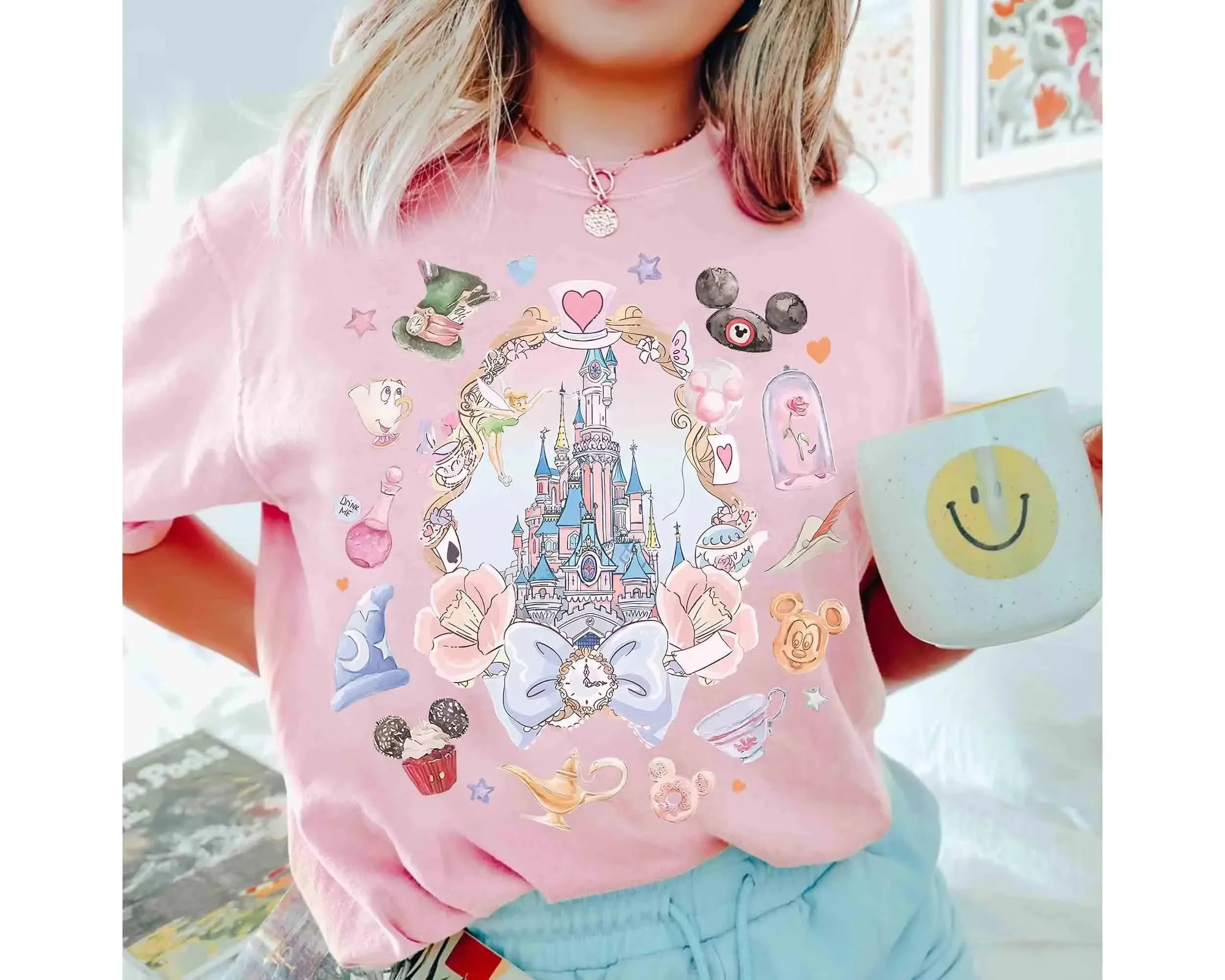 Camiseta con diseño de castillo de Disney en acuarela, camiseta para niñas de Magic Kingdom, adecuada para camiseta Disney Girls' Journey Fantasia