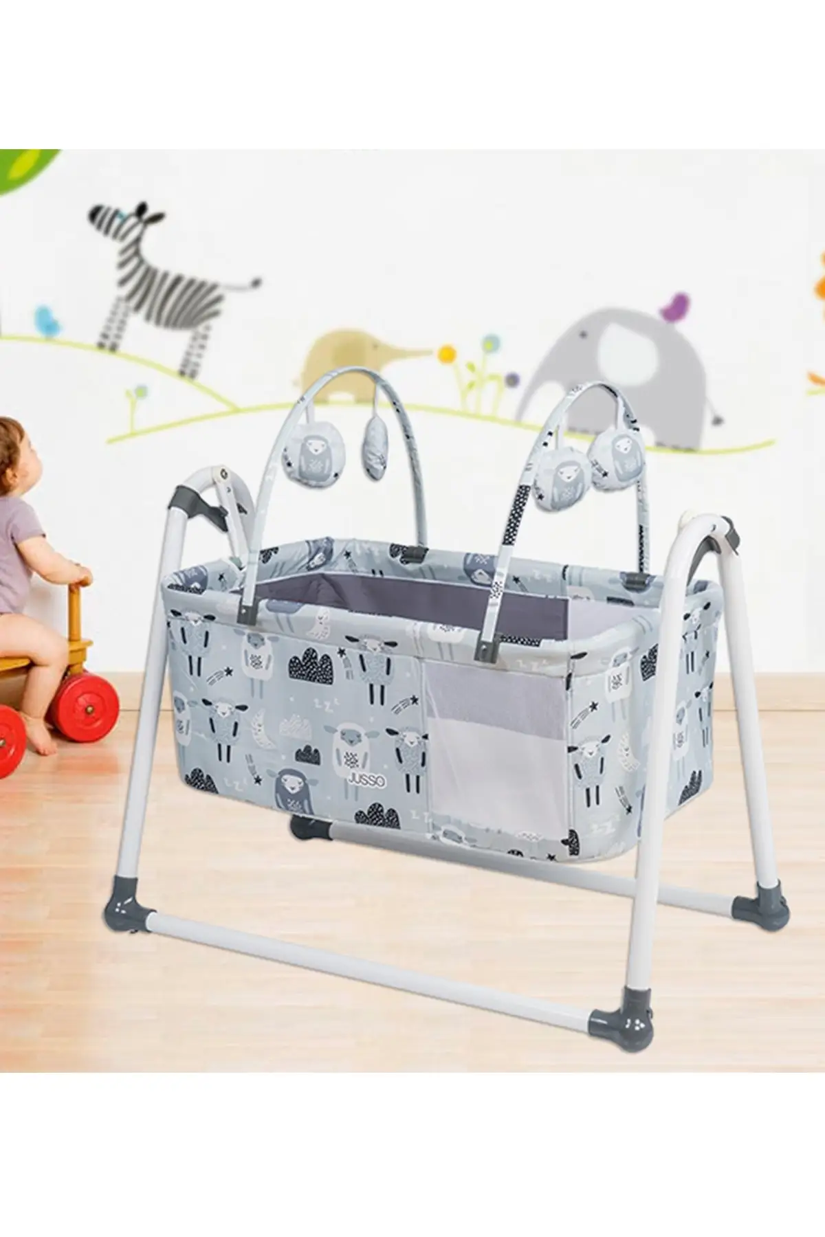 Balançar bebê berço + mosquiteiro véu presente-cinza