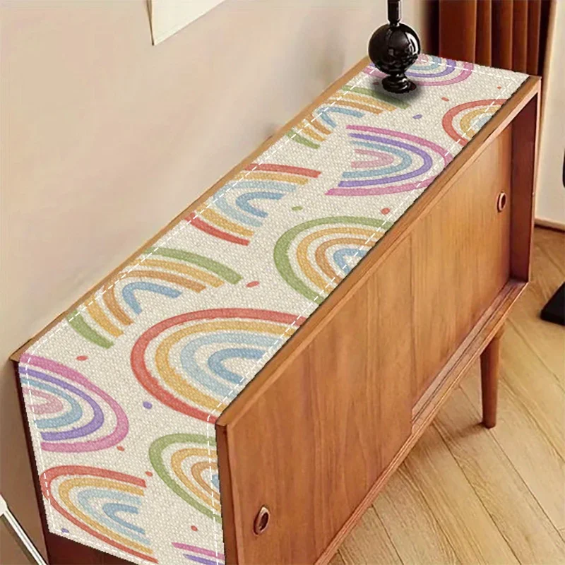 Colorful Rainbow Table Flag, Bohemian Pattern, Restaurant Tablecloth, Home Textile Christmas Decoration for Art Enthusiasts