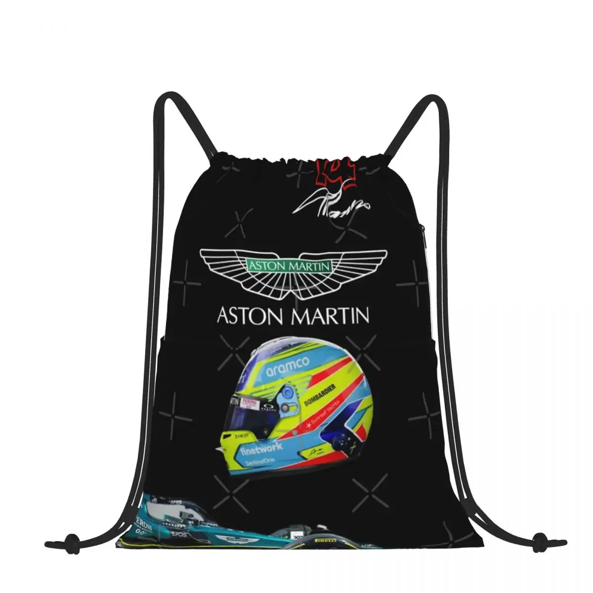 

Drawstring Backpack Fernando Alonso Phone Case Aston Martin Shoulder Bag Zipper Pocket Sports & Travel Hikes Portables Bag