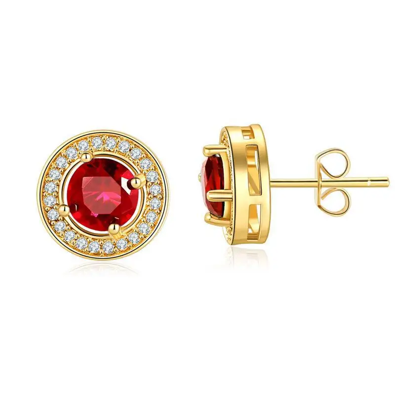 Classic Royal Blue Red Champagne Zircon Round Stud Earrings
