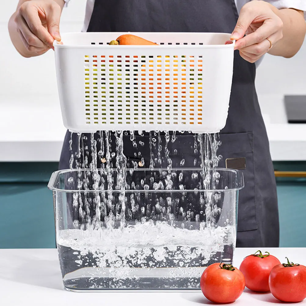 

2Pcs Refrigerator Storage Box Double Layer Drain Basket Vegetable Fruit Keeper Food Fresh Container Fridge Organizer Stackable