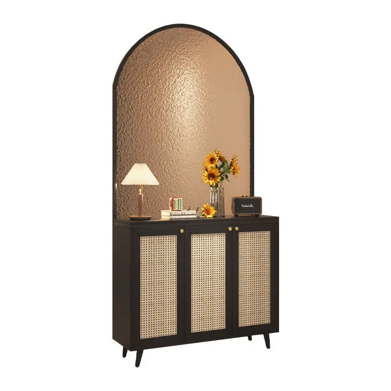 

Entry entrance cabinet, living room rattan partition screen, Japanese shoe cabinet, light luxury and high-end glass partition