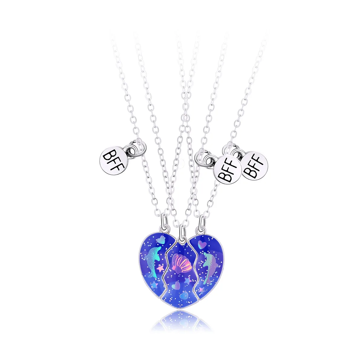 Colliers en forme de cœur en coquillage de dauphin pour femmes et hommes, 3 pièces, aimant attirer l'animal, breloque conque BFF, chaîne de clavicule, bijoux cadeaux 2025