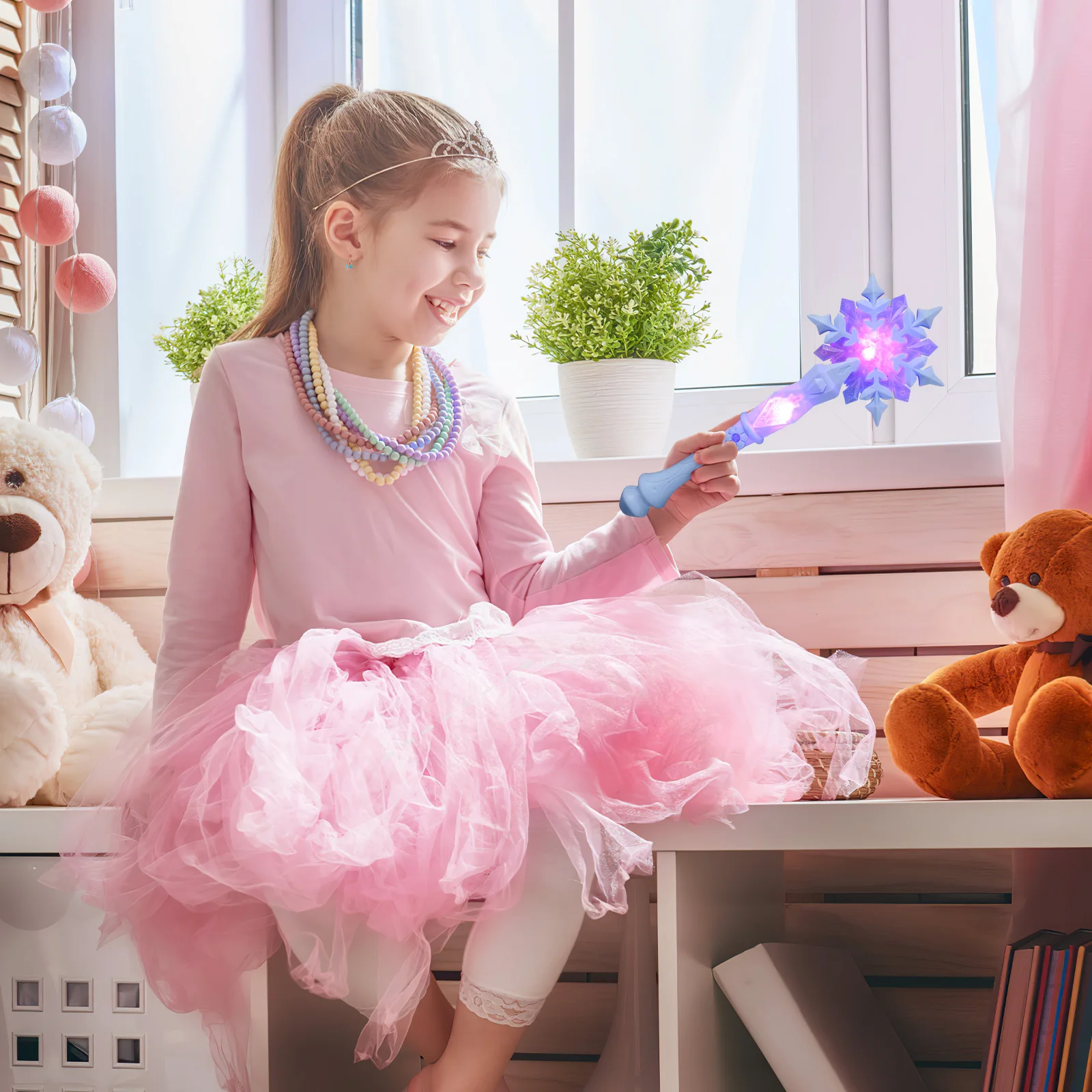 Lekki Kostium Księżniczki Śnieżynka LED Świecący Rekwizyt Pałeczka Świecąca na Urodziny Boże Narodzenie Halloween Karnawał Cosplay