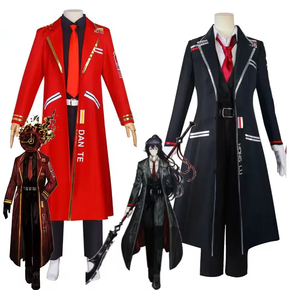 LIMBUS COMPANY Dante Hong Lu Cosplay-Kostüm, Spielcharakter-Verkleidung, Roter Langer Mantel, Dan Te Anzug für Halloween und Karnevalspartys