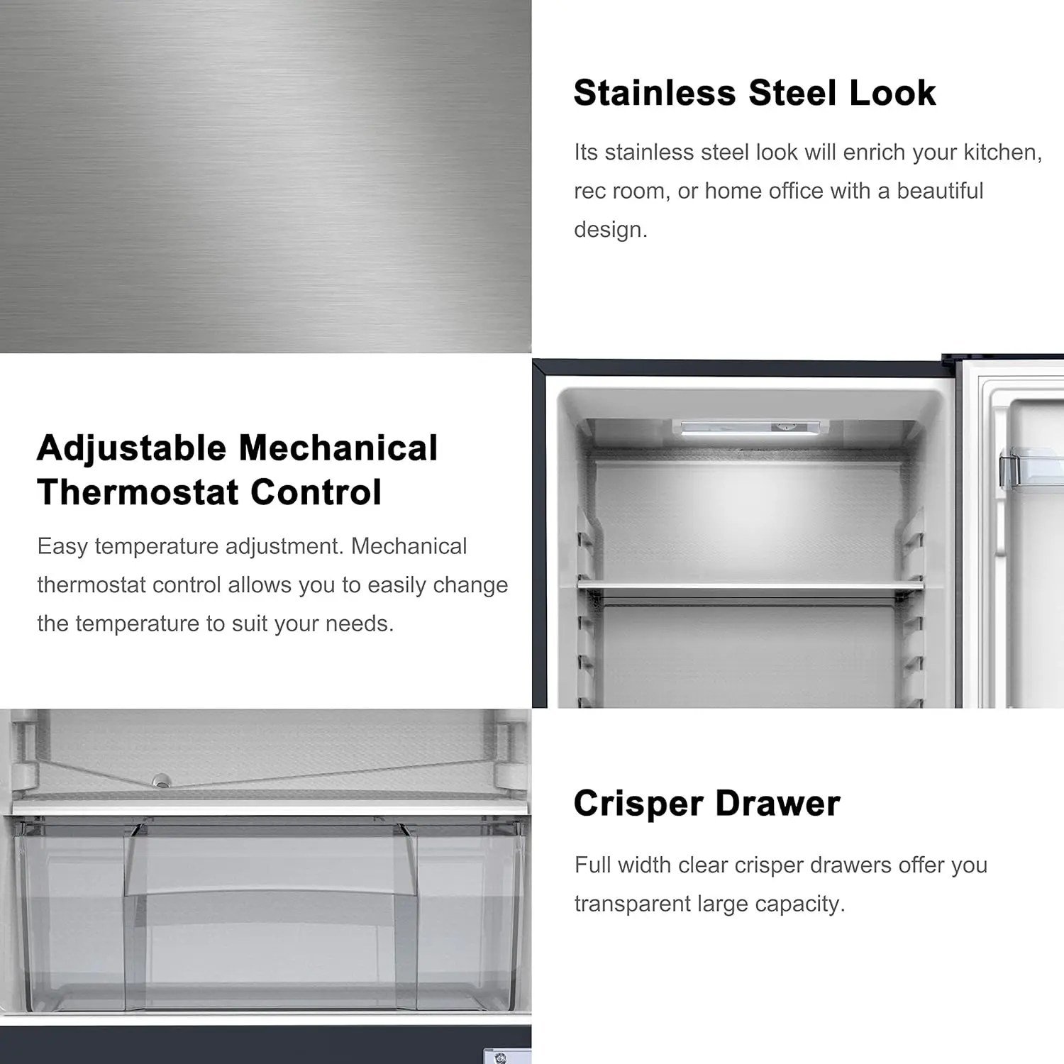 Refrigerador de doble puerta, control de termostato eléctrico ajustable con compartimento para congelador de montaje superior, 12,0 pies cúbicos, acero inoxidable, 12