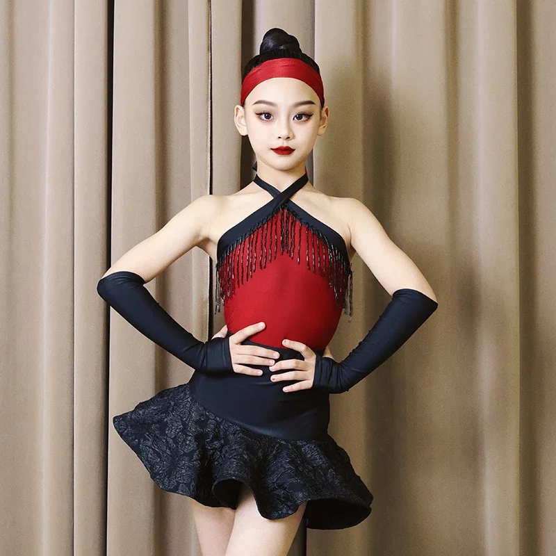 

Customized Latin Dance Dress for Girls' Practice Clothing Performance Fringe Skirt Set Chaussure Danse Latine Femme flamengo