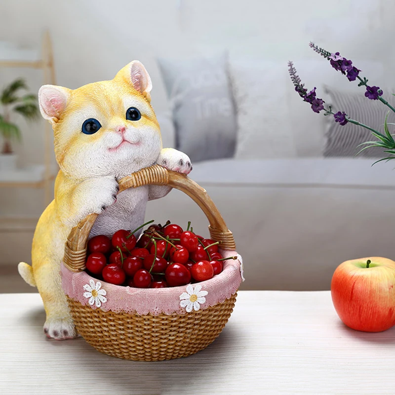 Creative Decoration Statue Sculpture Art Ornament Resin Crafts Pet Cat Storage Basket Simulation Doll Children's Gift Organizer