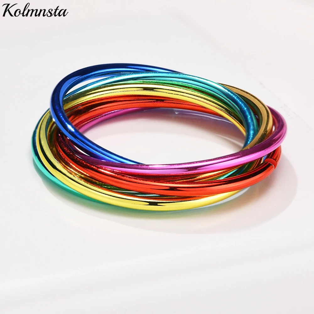Kolmnsta Rainbow Interlocked Rolling Stacking Rings For Women Infinity Circle Stainless Steel LGBT Pride Finger Ring Jewelry