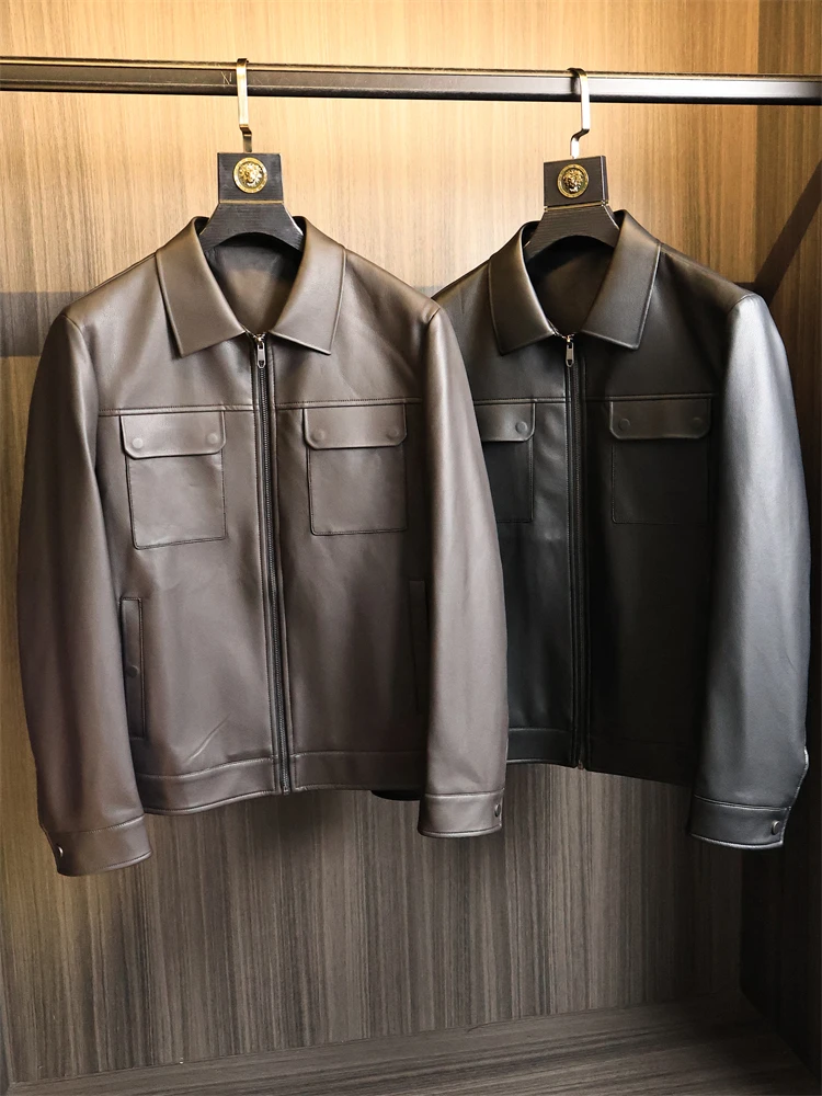 

Fain Brand High-End PU Leather Jaet Men's Faion Urban Sle Autumn Busin Series Motorcycle Series with Patch ket