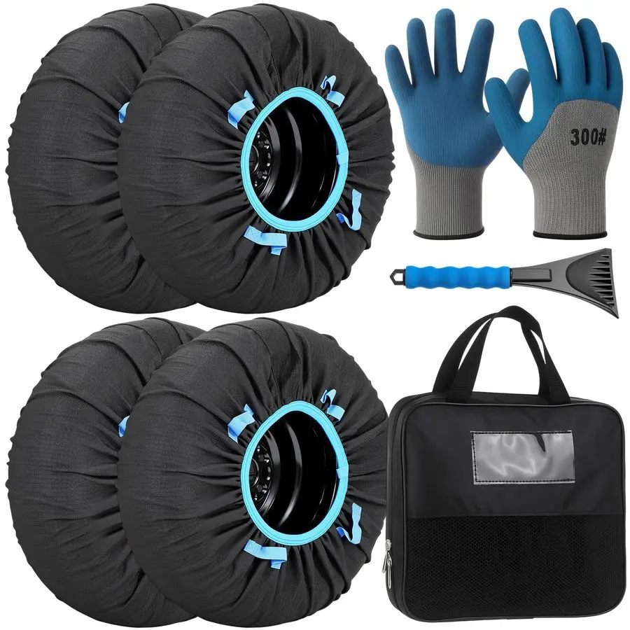 

Pack Automotive Snow Socks for Tire Traction Aid Anti Slip Tire Covers Chain with Ice Scraper amp Winter Gloves Emergency Winter