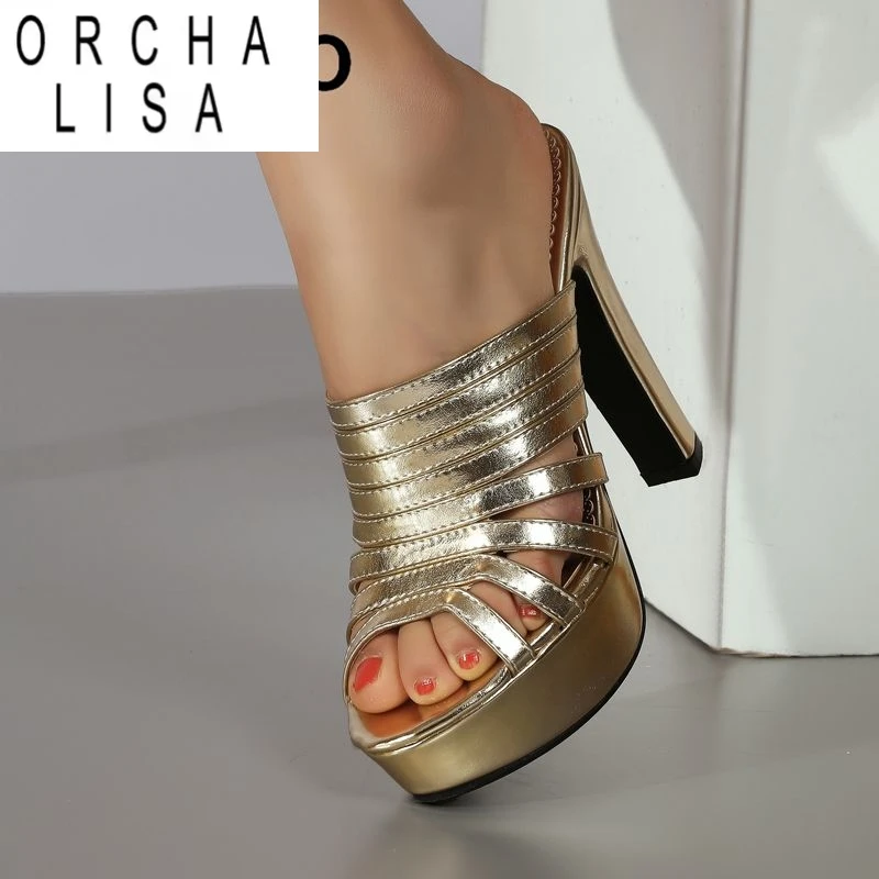 

ORCHA LISA Сексуальные женские босоножки с открытым носком на массивном каблуке 11,5 см на платформе 3,5 см без шнуровки Мюли размера плюс 48 49 50 Классическая повседневная обувь