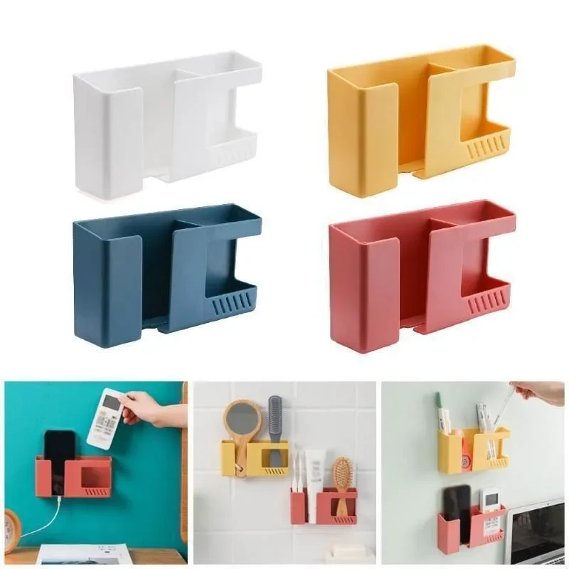 1PC Wall-Mounted Storage Box Punch-Free Mobile Phone Remote Control Storage Rack Cosmetic Remote Control Holder Bathroom Rack