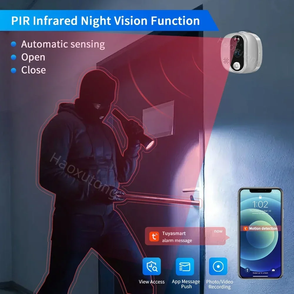 Imagem -05 - Tuya Inteligente wi fi Vídeo Campainha Digital Porta Olho Mágico Visualizador 2mp Câmera de Porta sem Fio Alexa Google Proteção Segurança em Casa 1080p