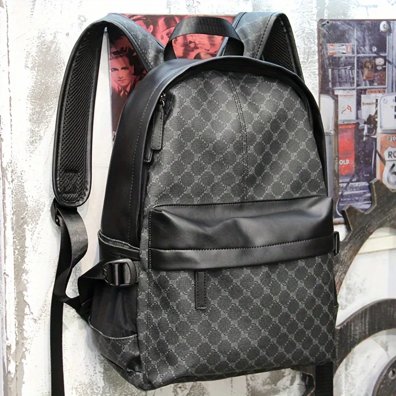 Luxury Design  Plaid Print Backpack Men Fashion Men\'s Backpacks Large-capacity Travel Bags PU Leather Backpack Male Schoolbag