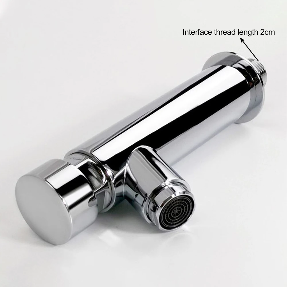 All Copper Single Cold Wall Mounted Push Tap Self Closing Basin Faucet Silver 1/2 Inch Connection For Bathroom Sink Fixture Set