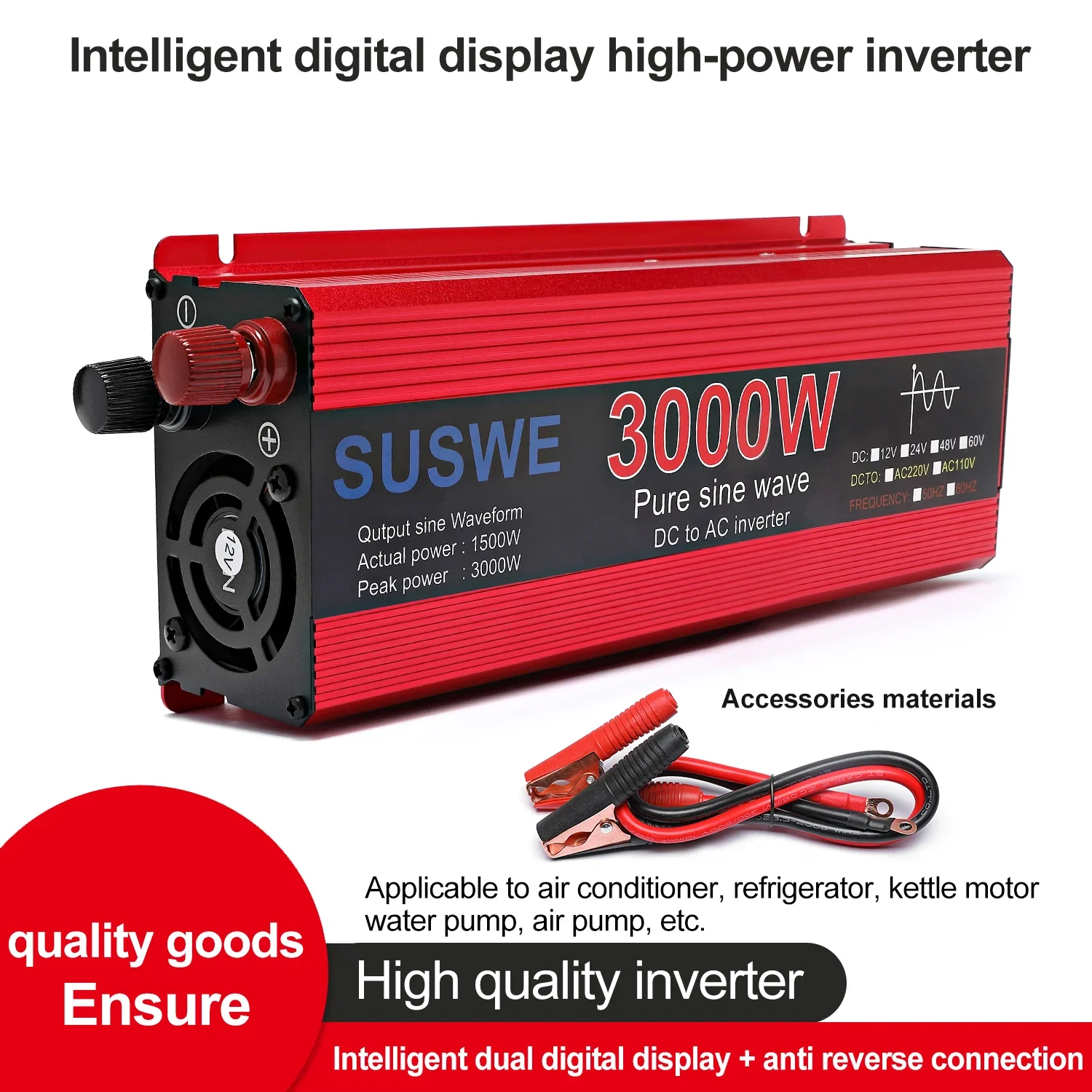 

DC To AC 12V/24V To 110V/220V 1000W/2000W/2200W/3000W Power Inverter 50Hz/60Hz Portable Car Inverter Pure Sine Wave Inverter