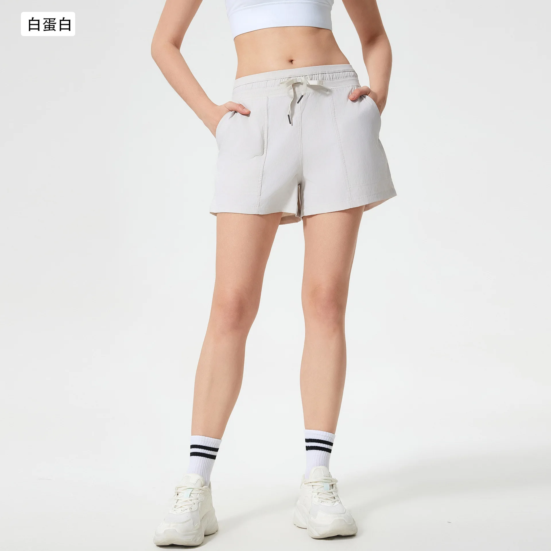 Sports Shorts with Pockets Fitness Clothing Yoga Running Cycling Sporty Shorts Woman Drawstring Workout Gym Wear Women's Shorts