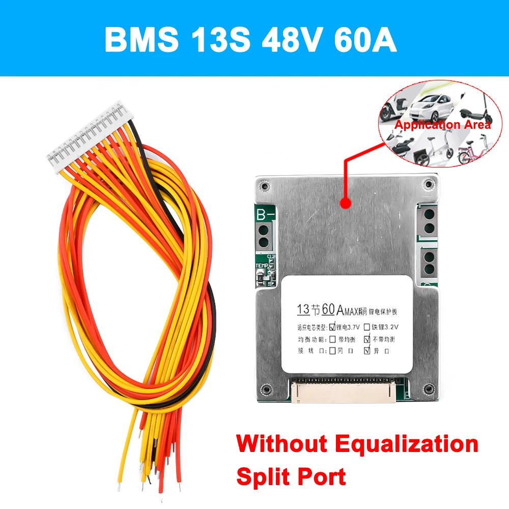 BMS Board Module Compact Battery Li-Ion Battery Pack for Protection Board BMS Fitting for 13S 48V 60A Batteries Durable