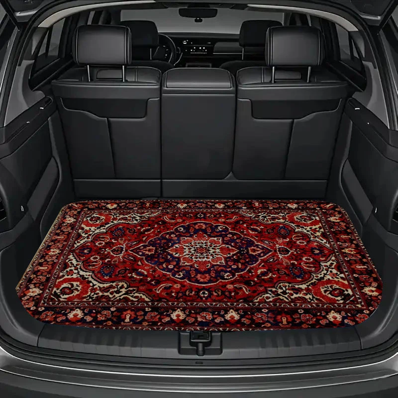 VIKAMA Red Persian Rug Trunk Mat Vintage Non Slip Universal Boot Liner Car Interior Decor Accessory