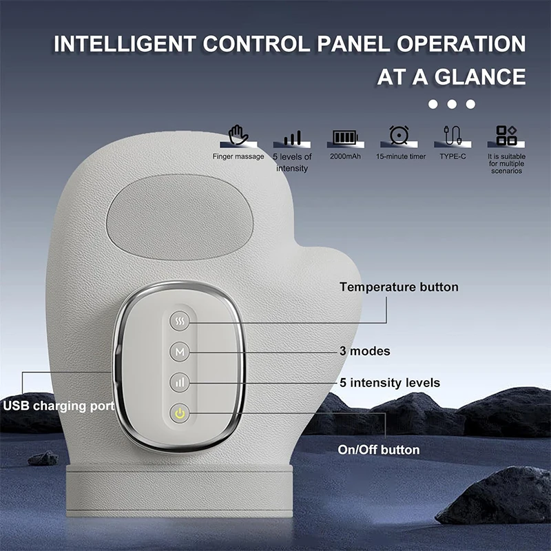 ถุงมือนวดไฟฟ้าไร้สายพร้อมระบบทำความร้อนและแรงดันลม บรรเทาอาการปวดจากโรคข้ออักเสบ โรคปลอกถุงมืออักเสบ อาการเมื่อยล้าของนิ้วมือและฝ่ามือ