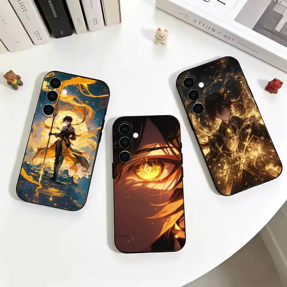 zhongli G-genshin game Black Soft Silicone Phone Case for Samsung Galaxy A73, A42, A72, A70, A53, A52, A51