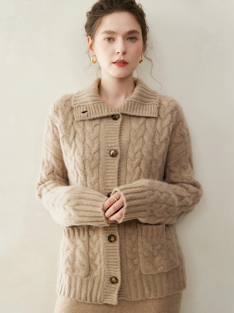 

M.Chic, роскошный стильный свитер, женский осенне-зимний модный повседневный кардиган, 100% кашемир, воротник-стойка, вязаное плотное пальто с цветочным принтом