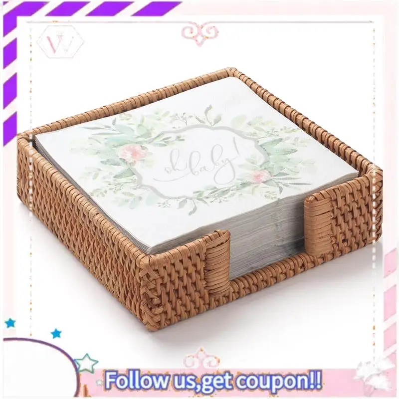 Premium Rattan Napkin Holder Square,Wicker Napkin Basket For Kitchen,Flat Napkin Holders For Paper Napkins,Woven Napkin Holders