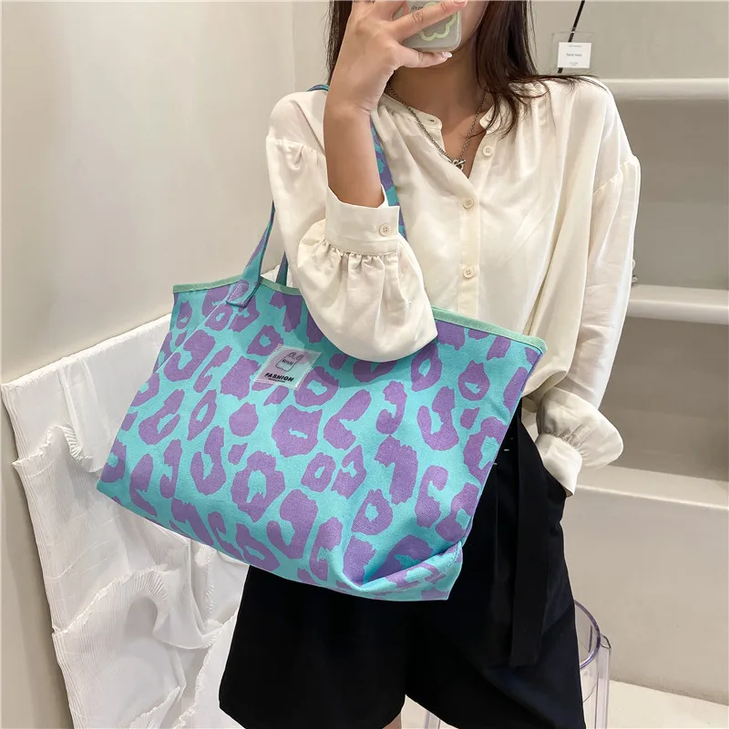 Designer Women\'s Shoulder Bags Brand Handbags Fashion Large Capacity Leopard Canvas Bags Luxury Shopping Tote Bag Female Purses