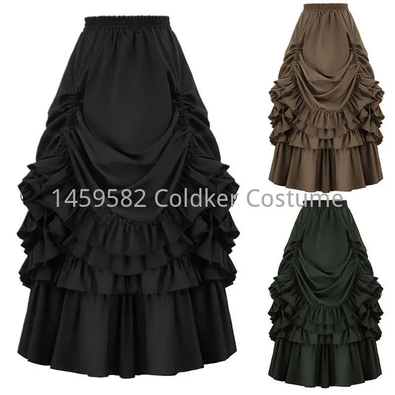 

Plus Size Cosplay Vintage Steampunk Dress Victorian Medieval Ruffled Satin Trim Gothic Skirts Women Corset Skirt Pirate Costumes