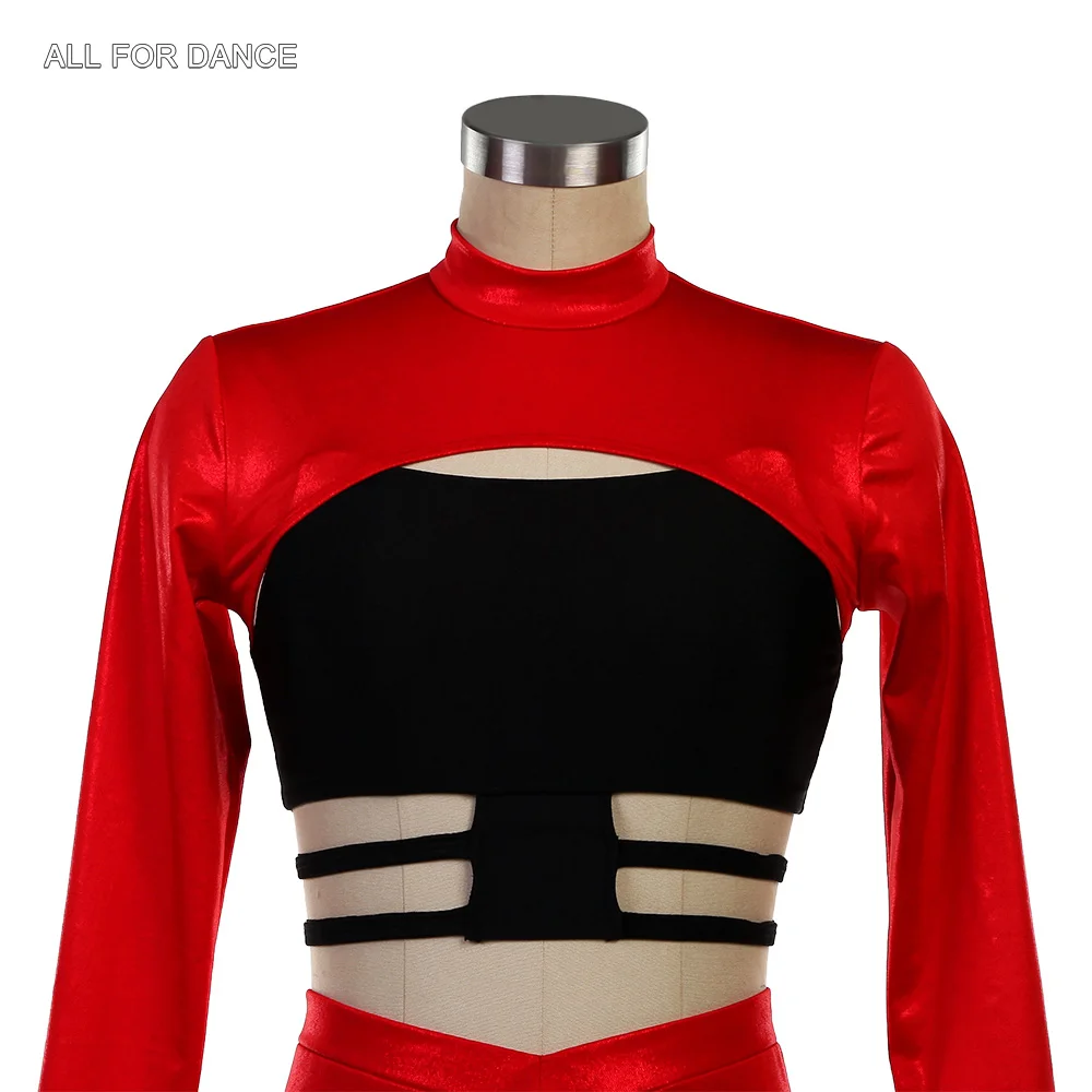 26096 Maniche lunghe Nero e Rosso 2 in uno Corpetto in spandex Abiti da balletto Ragazze adulte Balletto e jazz e costumi di danza del rubinetto