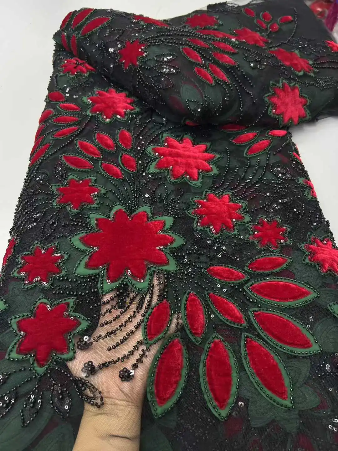 2025 новейшая африканская тяжелая кружевная ткань с бисером, французская сетка с блестками, кружевная ткань, нигерийское тюлевое кружево для вечеринки