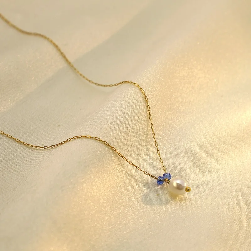 

Ожерелье из французского барочного жемчуга с эффектом выцветания, синий камень, осенне-зимнее, из стали 316, женское, в форме капли, на ключицу