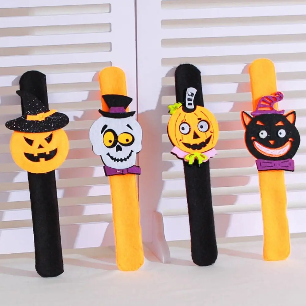 Cool Pumpkin Halloween Slap Bracelets Ghost Spider Pop Circle Wristband Felt Wool Witch Hat Hands Clap Circle Christmas Toy