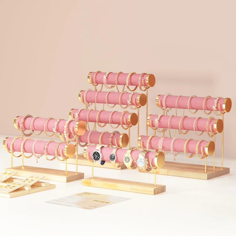 Bracelet Holder Display Bracelet Organizer Stand, Gold Detachable Bangle Storage Rack for Selling, Velvet Wrap Watch Holder