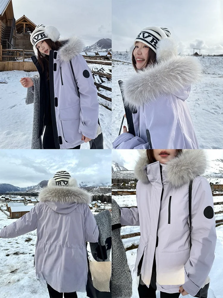 

Теплая женская пуховая парка большого размера, повседневная, из полиэфирного волокна, белая, с длинными рукавами, на молнии