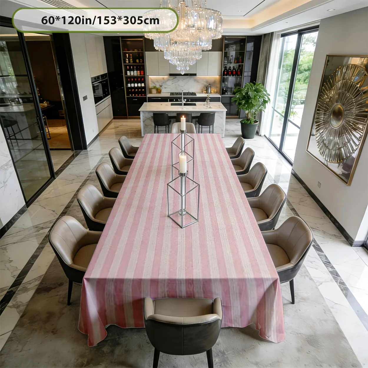 Tablecloth 2D Flat Printing 1 piece of rectangular pink striped pattern printed tablecloth