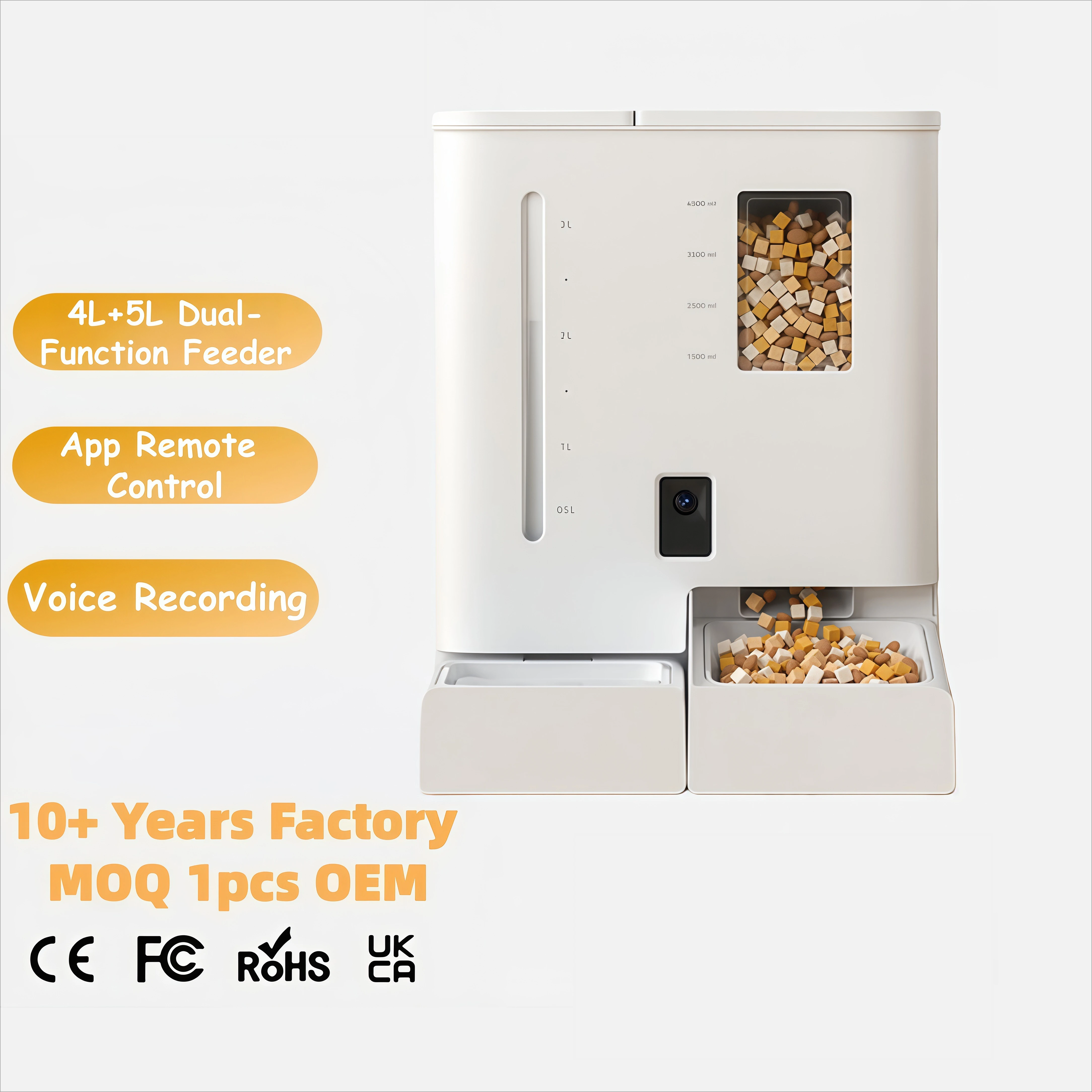 

2-in-1 Portable Automatic Pet Feeder 5L Feeder + 4L Water Dispenser HD Camera Smart Pet Feeder APP Remote Control for Cats Dogs