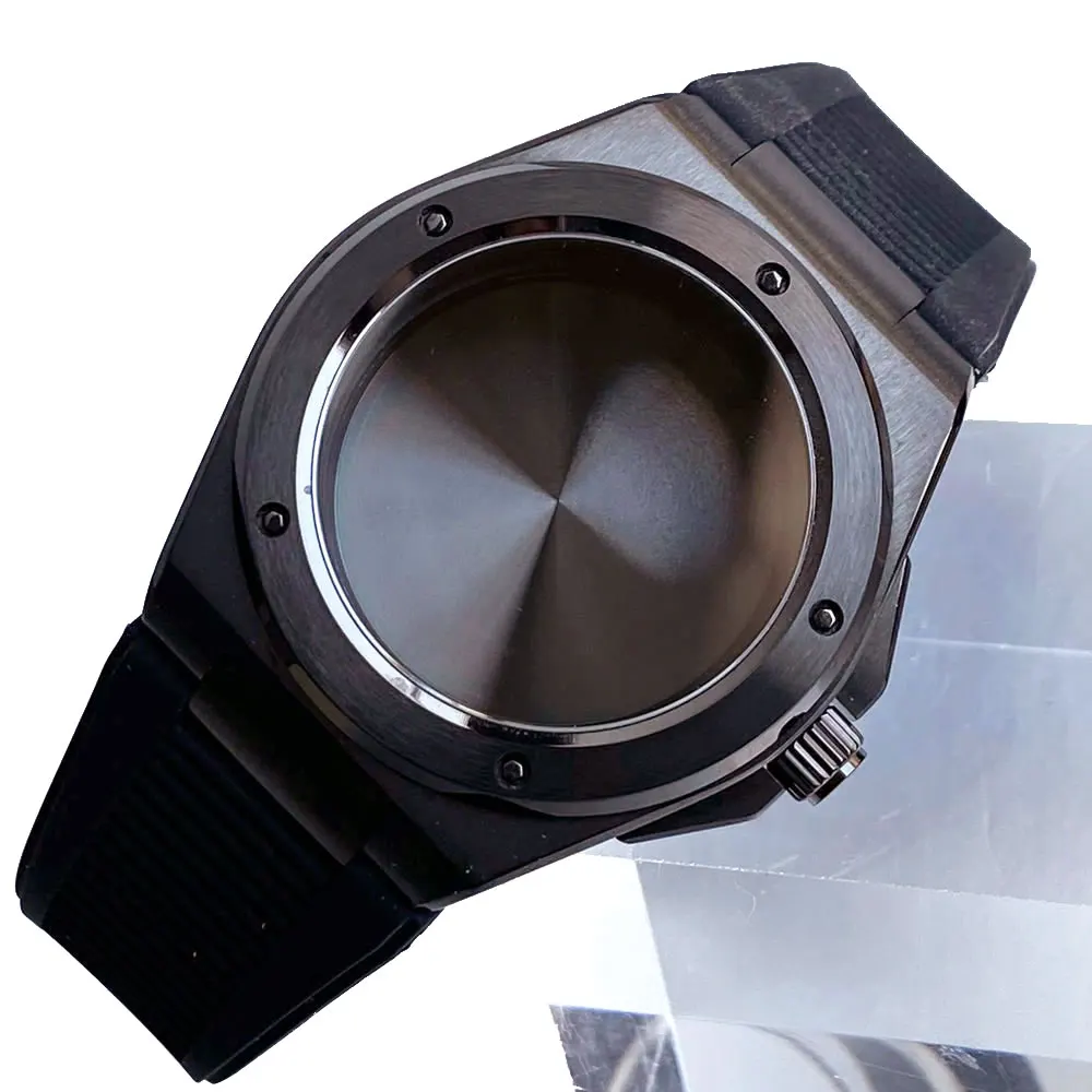 40mm PVD Black Watch Case Rubber Set for Engineer Style Sapphire Glass Fit NH35 NH36 ETA2824 PT5000 Movement Glass Back Parts