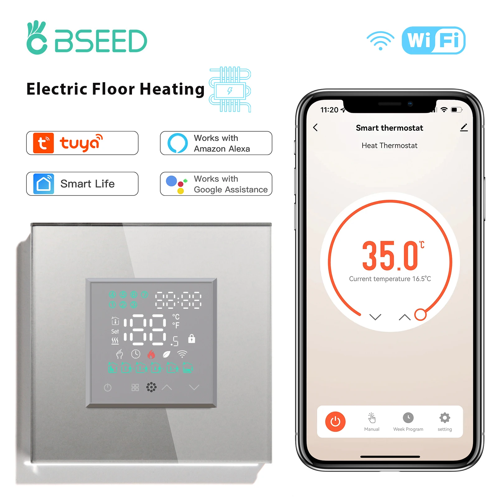 BSEED Besamen LED Touchscreen WiFi elektrische Fußboden heizung Wasserkocher Raum thermostat Alexa Temperatur regler Hintergrund beleuchtung Tuya App 7
