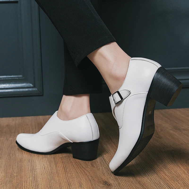 Korean version men high heels with buckle height, versatile business dress, youth leisure, wedding party host, trendy shoes