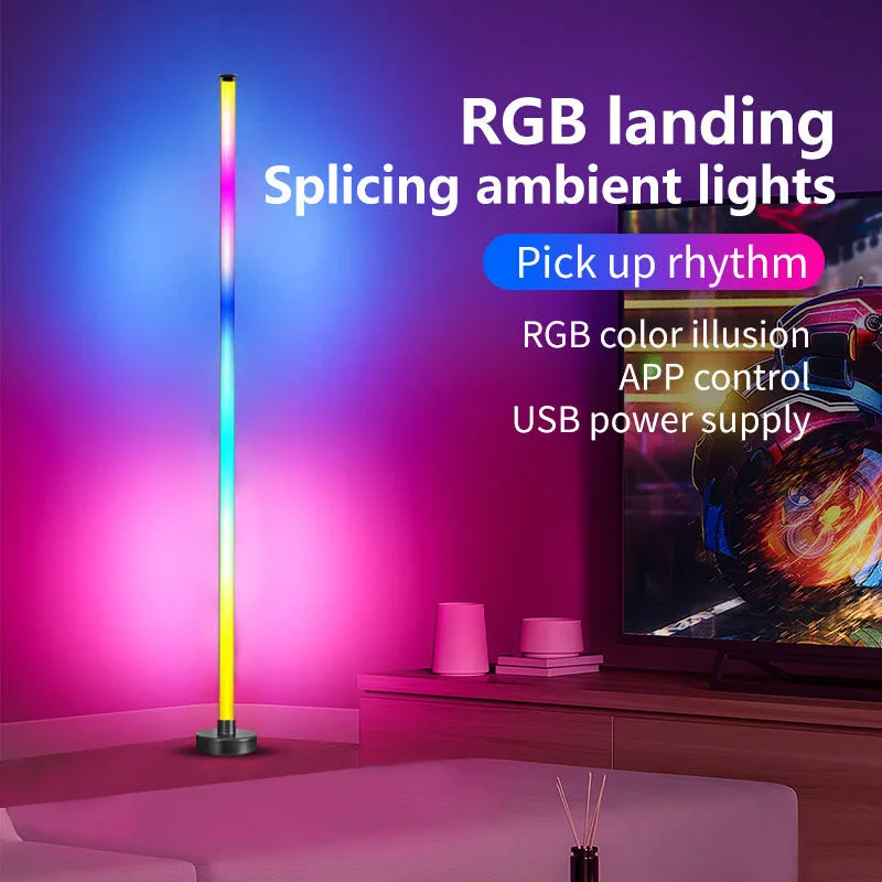 โคมไฟตั้งพื้นสไตล์โมเดิร์นเปลี่ยนสีได้ RGB ควบคุมผ่านแอพและรีโมท ซิงค์กับเพลง เหมาะสำหรับห้องนั่งเล่นและห้องเล่นเกม