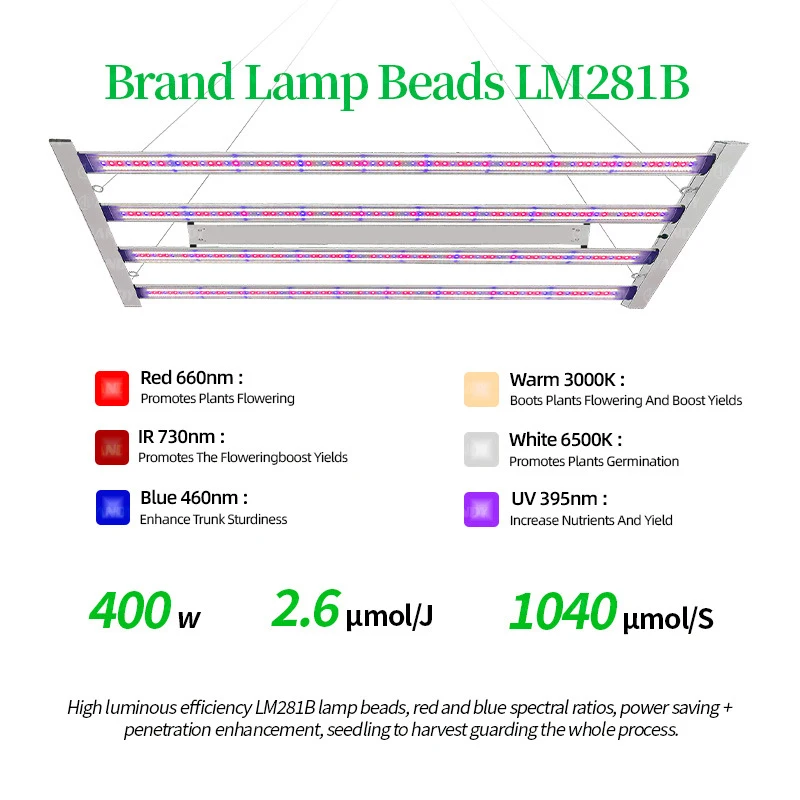 مصباح نباتي كامل الطيف قابل للتعديل بالأشعة فوق البنفسجية والأشعة تحت الحمراء والأزرق والأبيض مصباح نمو الإضاءة التكميلي لنباتات الخضروات والفواكه