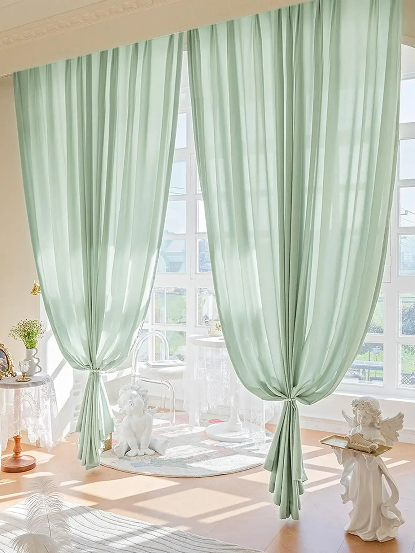 Living Room Bedroom Gauze Curtain 1PC Solid Color Small Fresh