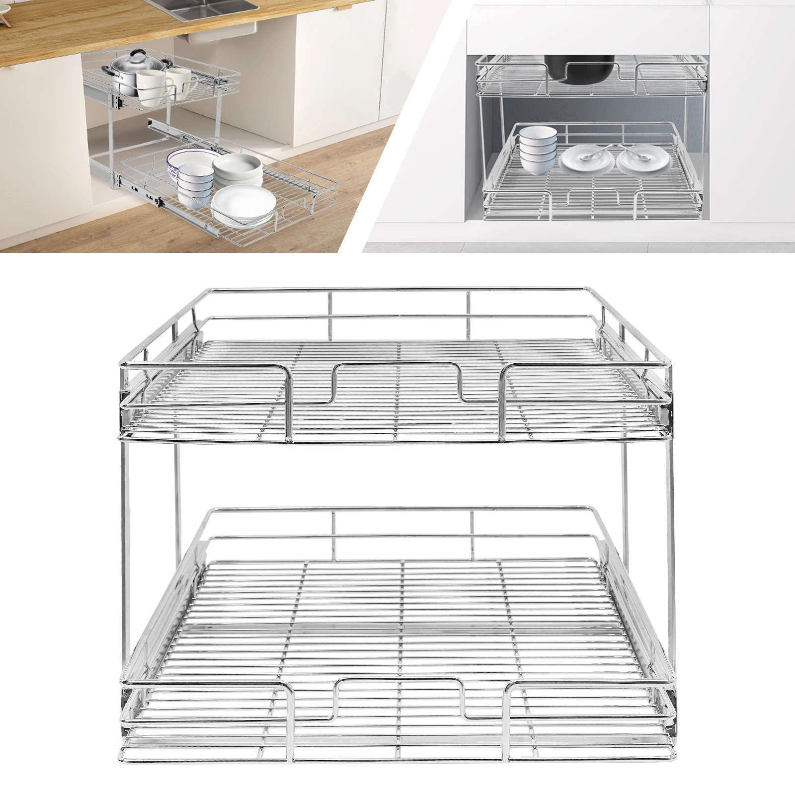 

Pull Out Cabinet Organizer, 2-Tier Cabinet Pull Out Shelves, Kitchen Cabinet Organizer Suitable for Storing Kitchen Utensils