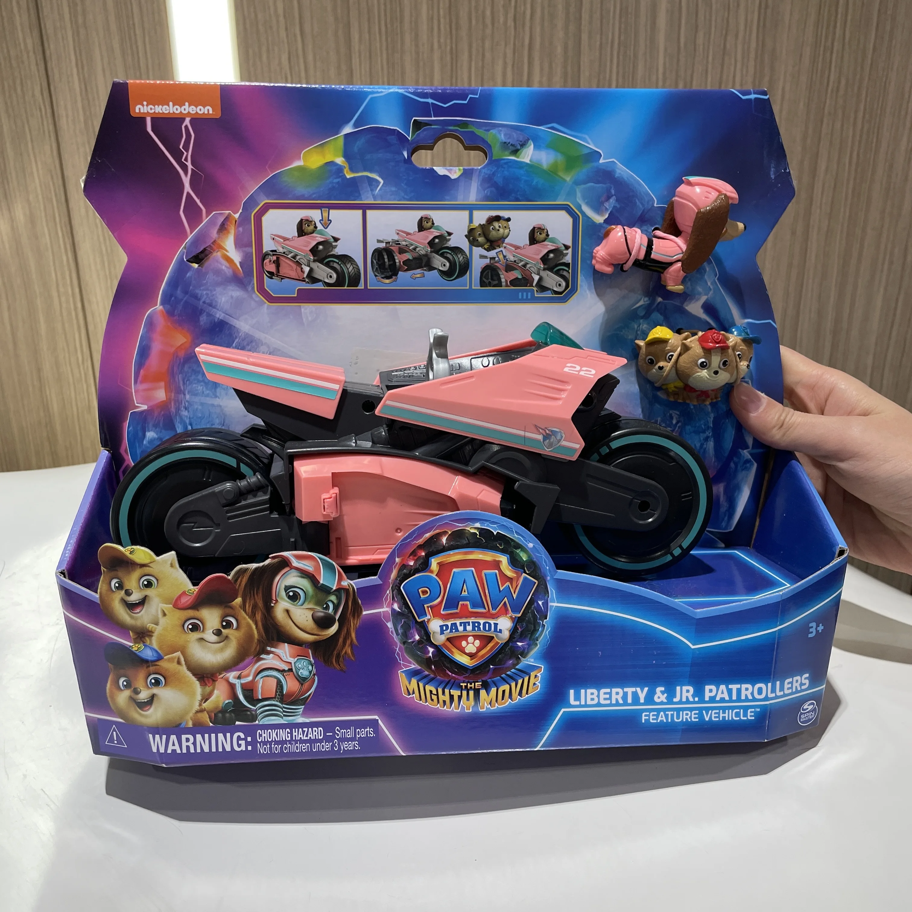 Original Paw Patrol Mighty Movie Liberty & Poms Vehicles Rescue Car with cats Action Figure Boy Girl Children Birthday Gift